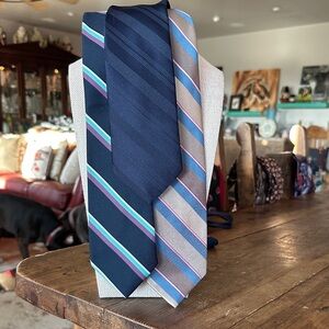Elegant Striped Ties Set- Solid Navy, Taupe Stripe and Blue Stripe